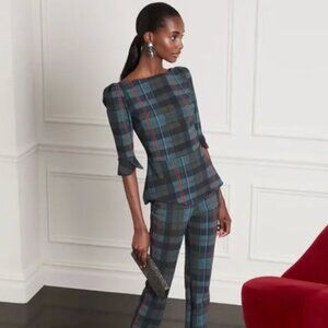 CHIARA BONI LA PETITE ROBE plaid boat neck peplum top